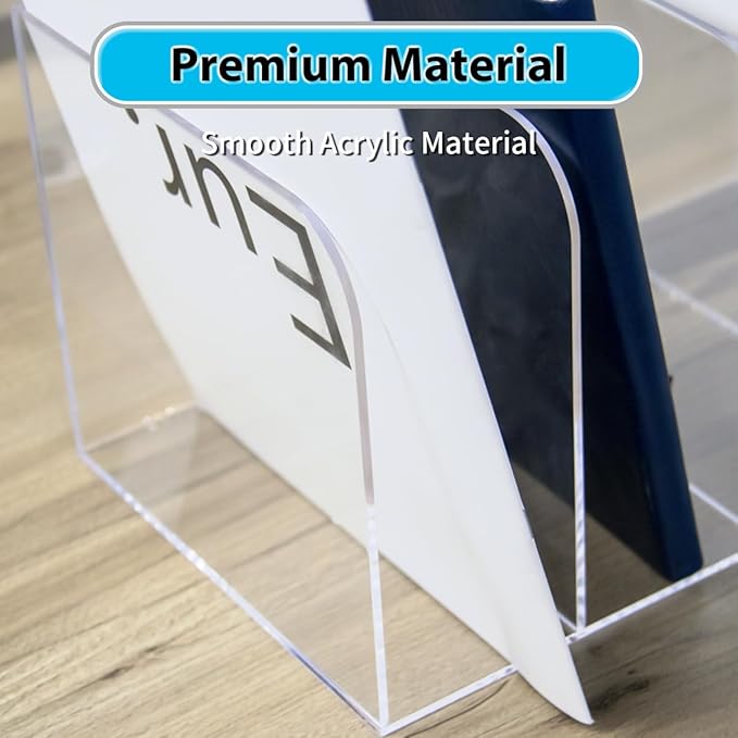 Jumyee Acrylic Magazine File Holder, Vertical Desk File Organizer Sorter with 4 Compartments, Clear Mail Organizer Office Organization Storage Binder Holder for Desk, Magazine, Books