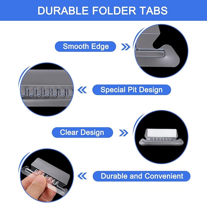 uxcell Hanging File Folder Tabs, 2 Inch Insertable Tabs and Inserts Plastic Clear File Organizer Labels Filing for Folder Quick Identification, Clear, 50 Pcs