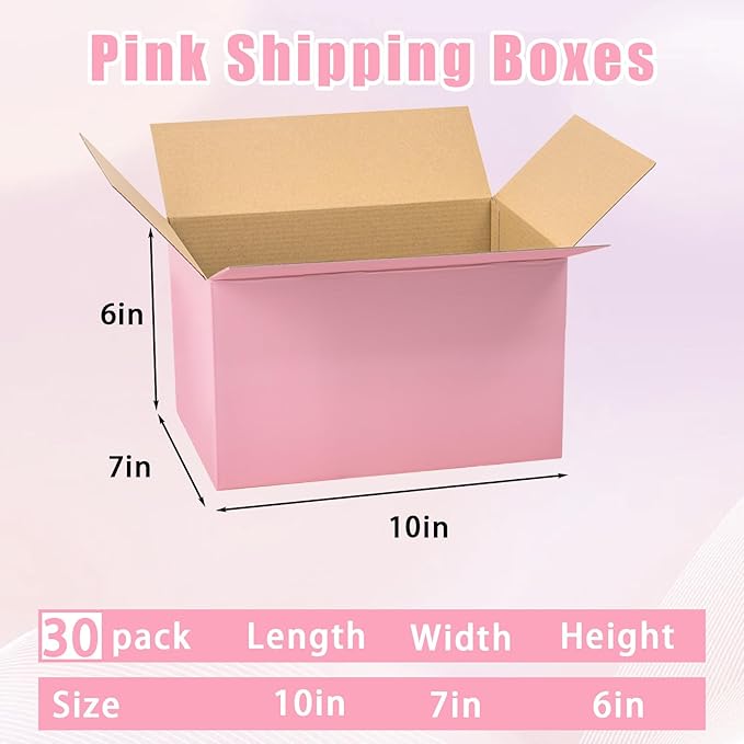 Pink Shipping Boxes 10x7x6 Inches, 30 Pack Mailer Boxes for Small Business, Corrugated Cardboard Boxes for Packaging, Shipping, Mailing