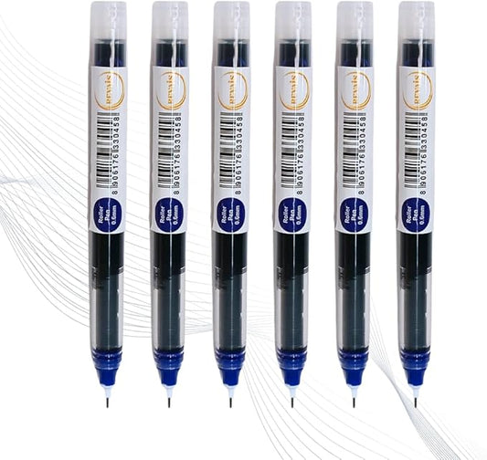 Blue Gel Pens Pack of 6 | 0.6mm Smooth Writing Rollerball Pen | Premium German Ink | Ergonomic Grip | Quick-Dry | Ideal for Students & Office Use