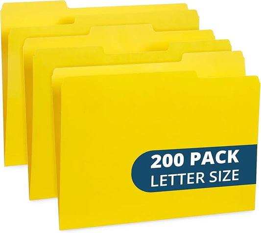 File Folder, 1/3 Cut Tab, Letter Size, Yellow, 200 per Box