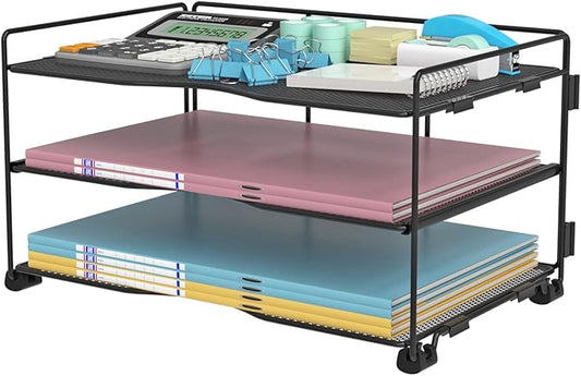 Office Organization - 3 Tier Paper Organizer Letter Tray - Mesh Desk File Organizer - Paper Sorter Desk Stand for Letter/A4 Office File Folder Holder - Black