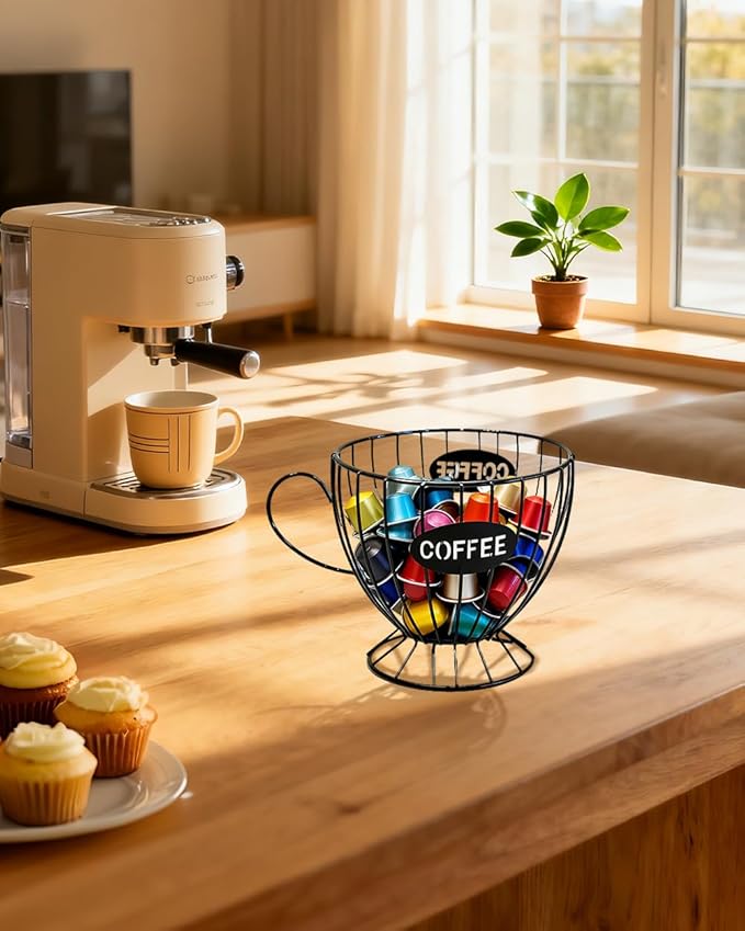 Coffee Pod Holder Large Capacity Coffee Pod Storage Metal Kitchen Countertop Organizer for Home Office Black