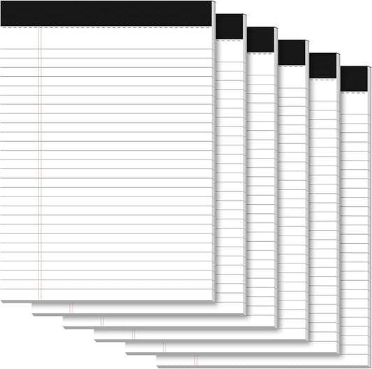 Legal Pads 8.5 x 11, Writing Paper Tablets 8-1/2 x 11, 6 Pack White Note Pads 8.5 x 11 for Office Supplies, Letter Pads 8.5 x 11 Wide Ruled, Perforated Notepads 8.5 x 11, 30 Sheets Each Notebook Paper