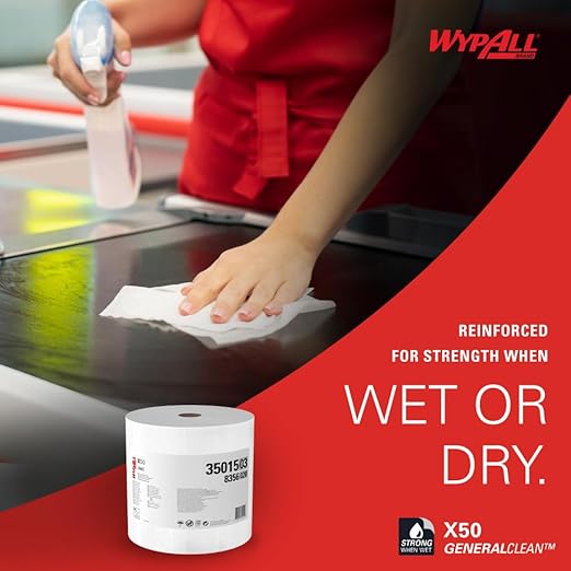 WypAll GeneralClean X50 Cloths Cleaning Wipes (35015), Jumbo, Strong Towels for Extended Use, White (1 Roll of 1,100 Sheets, 1,100 Sheet Total)
