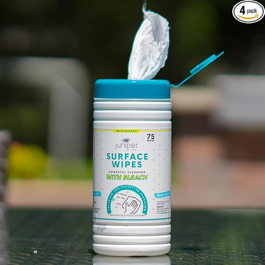4 Pack Surface Cleaning Wipes with Bleach, All-Purpose Cleaner for Bathroom, Kitchen, Office, 300 Count Canister, 7.5" x 7" Sheet, Fresh Scent, Lint Free & Durable