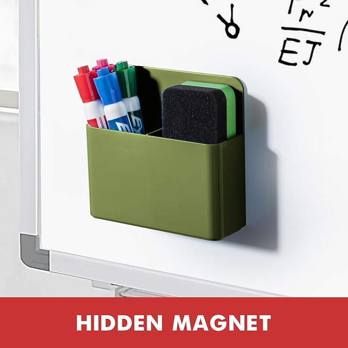BEYGORM 2 Pack Plastic Magnetic Pen Holder for Refrigerator, Dry Erase Marker Holder for Whiteboard，Magnet School Locker Organizer Accessories, Pencil Cup, Pen Caddy (Army Green)