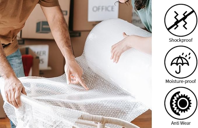 2 Pack-12inchx72ft Total 3/16" Air Bubble Cushioning Wrap Roll, Bubble Wrap for Protection Packaging Mailers, Nylon Wrap Rolls Moving Cushioning Supplies for Moving/Insulation, Perforated Every 12”