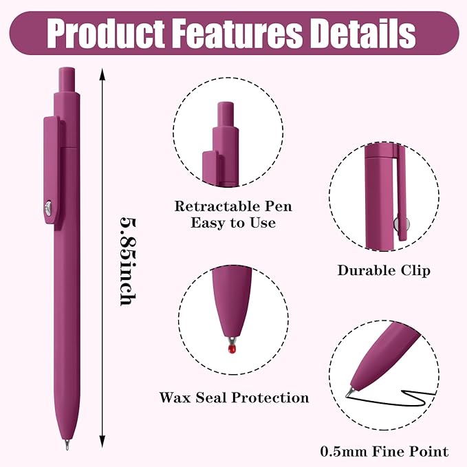 Vitoler Gel Pens,0.5 mm Black Ink Pens,8pcs Smooth Writing Pens for Bible,Retractable Quick Dry Pen for Women,Fine Point Pen for Office Desk Accessories