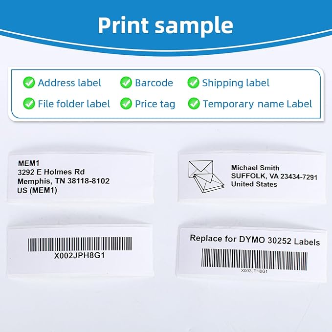 COLORWING 12 Rolls 1-1/8" x 3-1/2" Barcode Label Compatible Dymo 30252 Address Labels, 28mm x 89mm, Work with Dymo LabelWriter 450, 450 Turbo, 4XL, 400 Printers(4200 Labels)