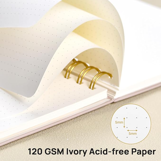 POPRUN Spiral Dotted Journal Notebook, [A5-5.75'' x 8.25''] - 120 GSM Thick Paper, 141 Numbered Pages, Hardcover for Men & Women with Pocket, Index Tabs, 8 Perforated Sheets, Light Yellow