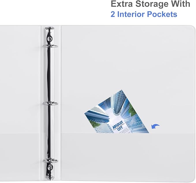 3 Ring Binder 1 Inch, ViVin Sturdy 1"-Round Ring Binder with 2 Interior Pockets, Clear View Cover, PVC-Free, Fits 200 Sheets of 8.5'' x 11'' Paper, Office Home School (8 Pack, White)