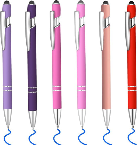 6 Pcs Blue Ink Ballpoint Pen with Stylus Tip 2 in 1 Ballpoint Pen Metal Pens Stylus Pen for Touch Screens Office Coworkers (Multi Pink)