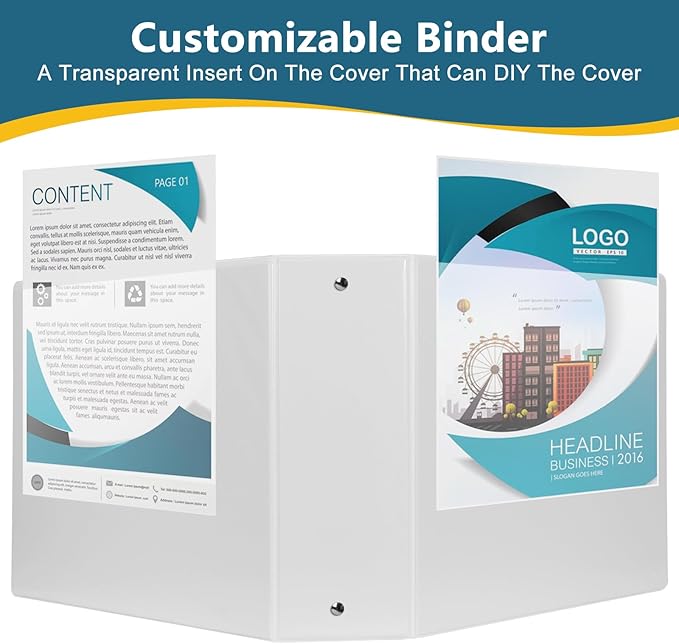 3-Inch 3 Ring Binder, Standard 3" Round Ring Binder Fit Letter Size Paper, Presentation View Binders, White, 6-Pack