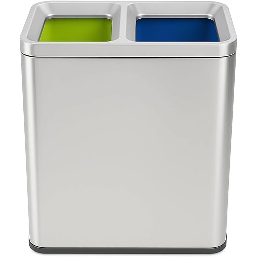 70 Liter / 18.5 Gallon Rectangular Open Top Dual Compartment Recycling Trash Can, Stainless Steel (40L x 30L Capacity) Ideal for Restaurants, Coffee Shops, Gym and Households