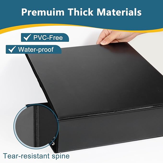 3" 3 Ring Binder, Standard 3-Inch Round Ring Binder Fit Letter Size Paper, Presentation View Binders, 2 Packs, Black