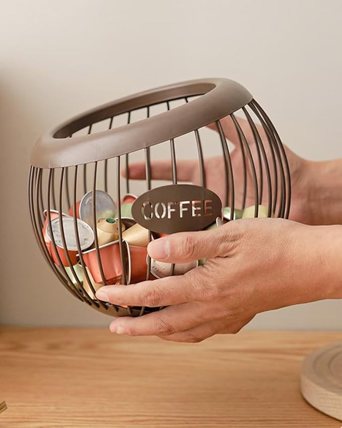 Coffee Pod Holder Large Capacity Coffee Pod Storage Metal Kitchen Countertop Organizer for Home Office Brown A