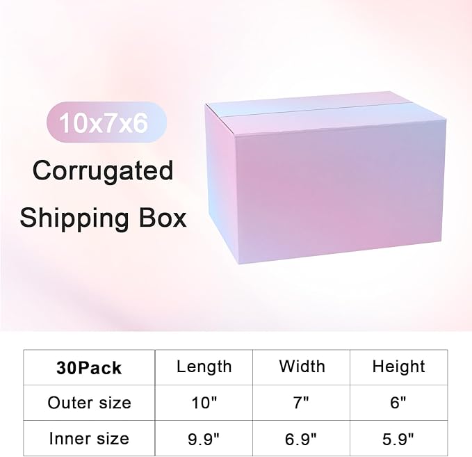 30 Pack 10x7x6 Shipping Boxes for Small Business, Colorful Corrugated Cardboard Boxes for Shipping Mailing