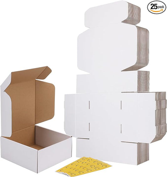 RLAVBL 9x9x4 Inches Shipping Boxes Set of 25, White Small Corrugated Cardboard Box, Mailer Boxes for Packing Small Business