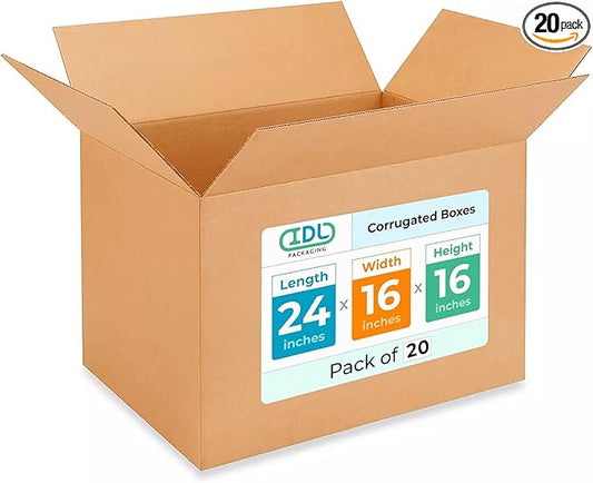 Extra Large Shipping & Moving Boxes 24"L x 16"W x 16"H (20-Pack) - Extra Strength 200 lb vs Regular - Corrugated Cardboard Boxes - Moving Supplies Box - Large Moving Box by IDL Packaging