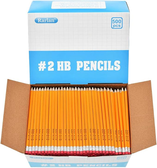 Rarlan Wood-Cased #2 HB Pencils, Pre-sharpened, 500 Count Bulk Pack