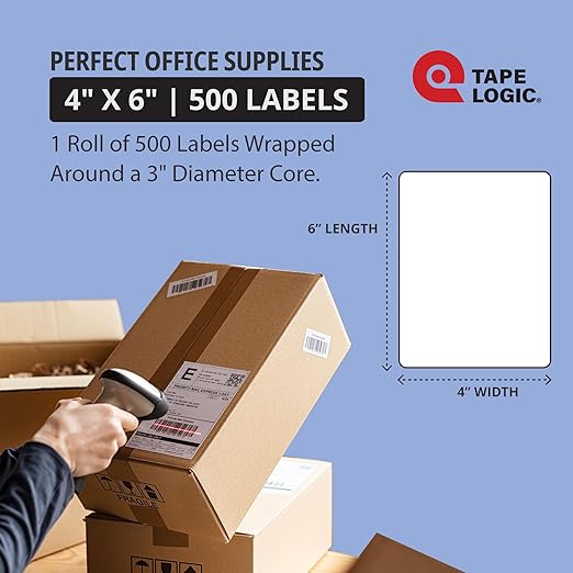 Tape Logic Direct Thermal Shipping Labels - 4x6 Label Roll (500 Labels) | Perforated, Commercial Grade, for Thermal Printer - Perfect for Shipping & Mailing