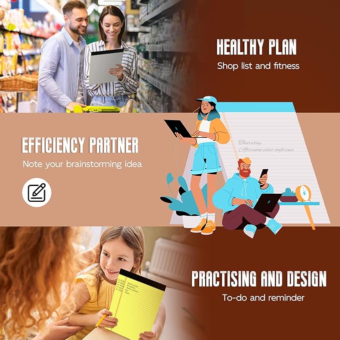 Yellow Legal Pads 8.5 x 11 Note Pads, 3 Pack Colored Notepads 8.5 x 11 Wide Ruled Writing Paper Pads, Perforated Legal Note Pads 30 Sheets Per Lined Paper 8.5 x 11 Notepad for Taking Notes, Reminders