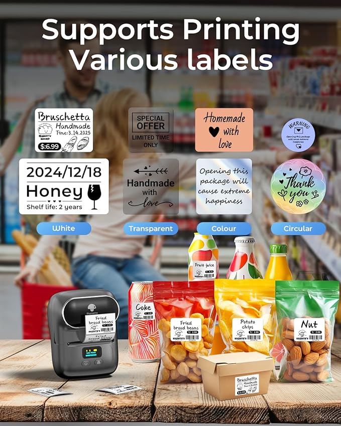 Phomemo M110 Label Makers- with 3 Rolls Labels, Barcode Label Printer Thermal Bluetooth Portable Printer for Small Business, Address, Logo, Clothing, Mailing, Sticker Printers for Phone & PC, Gray