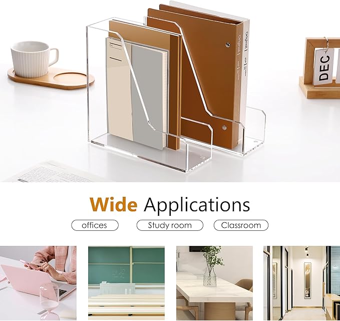 SANRUI Acrylic File Organizer, Clear Desk Organizer and Storage Bins Holding for Folders, Binders, Notebooks, Envelopes, Multi-purpose Magazine File Organizer for Home Office, 2 Pack