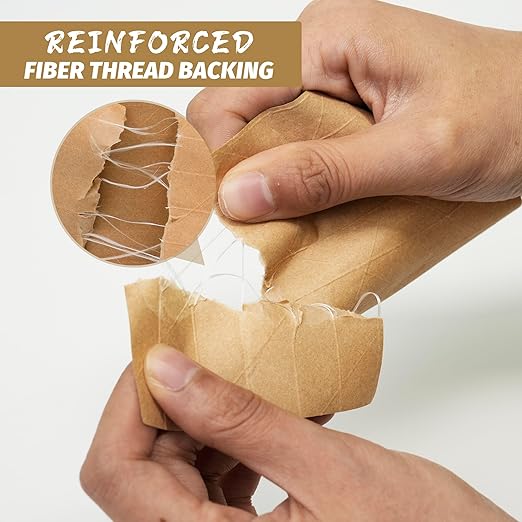 TAPEBEAR Water Activated Tape, Fiber Reinforced Gummed Tape 2inch x 165ft, Eco-Friendly Kraft Paper Tape Biodegradable Brown Packing Tape for Security Sealing, Heavy Duty Packaging and Shipping,3Rolls