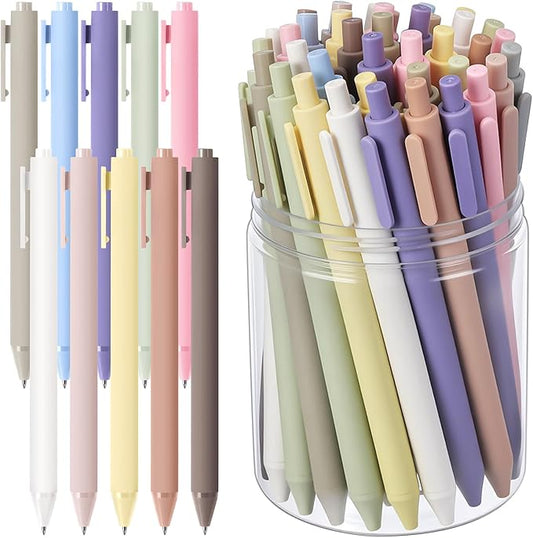Crtiin 50 Pcs Gel Ink Pens Bulk, Black Ink 0.5mm Fine Point Retractable Pen Smooth Writing Office School Supplies for Teacher Server Operation Christmas Charity Donation Thanksgiving (Pastel Colors)