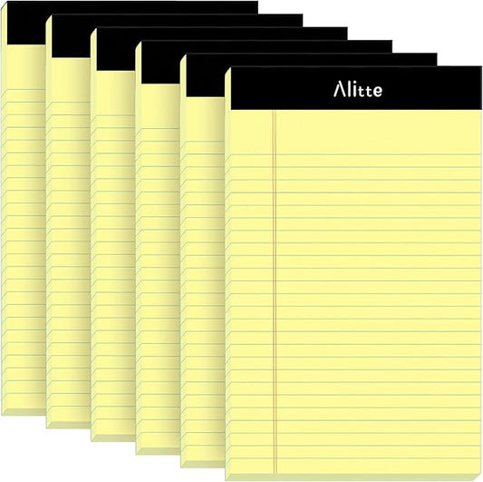 Yellow Legal Notepads 5x8, Pack of 6 - Perforated Narrow Ruled Writing Pad - Premium Thick Paper, No Ink Bleeding - Blank Legal Pads For Home, Office, School, Business - 50 Sheets Per Notebook