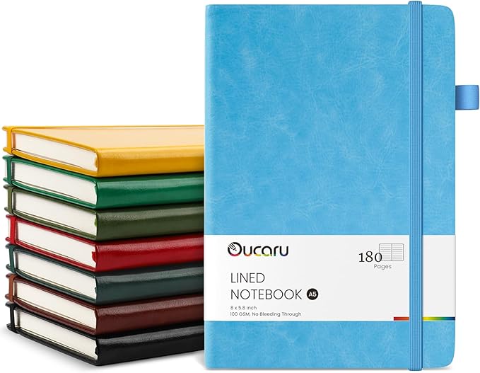 Oucaru Lined Journal Notebook, 8 Pack, 180 Pages, A5 Journals for Writing, 100 GSM Thick Paper, Small Notebooks Daily Journal for Women Men Work, Business, School, Travel Supplies