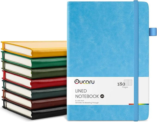 Oucaru Lined Journal Notebook, 8 Pack, 180 Pages, A5 Journals for Writing, 100 GSM Thick Paper, Small Notebooks Daily Journal for Women Men Work, Business, School, Travel Supplies