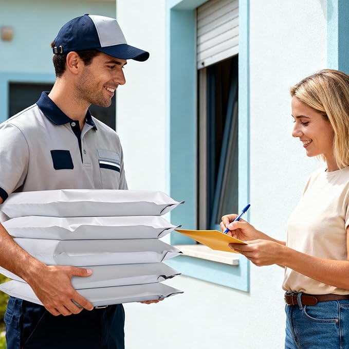 Fuxury 100 Pcs 12x15.5" Poly Mailers Sets with 4x6" Thermal Labels, Waterproof Mailing Envelopes & Stickers for Clothing, Strong Adhesive Poly Shipping Postage Bags for Business (White)