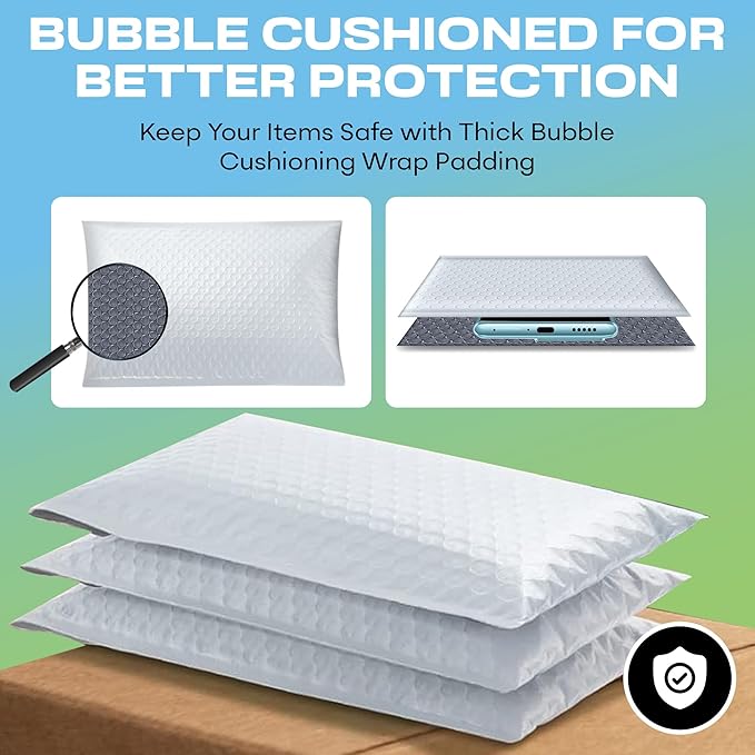 White 10x13 Inch Poly Bubble Mailers |Self Seal Padded Envelopes for Thick books | Air Cushioned Bubble Mailer | Usable Size 9.5x13 Inch | Waterproof Lightweight Mailing Shipping Bags | 200 Pack Bulk