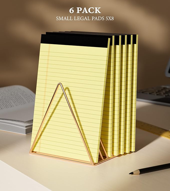Small Legal Pads 5x8 Notepad, 6 Pack Note Pads 5x8 College Ruled Writing Pads Yellow Legal Note Pads for Work, Micro Perforated Lined Paper 5 x 8 Note Pads 30 Sheets/Pad College Ruled Pads of Paper