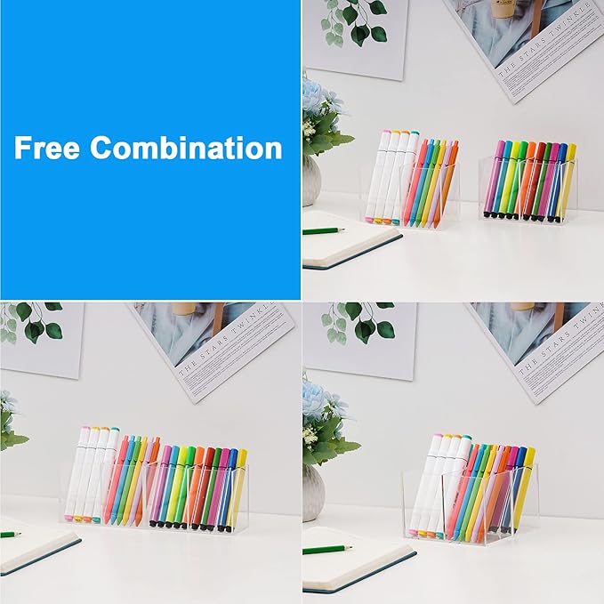 VITVITI Acrylic Pen Holder, Clear Desk Organizer, Pencil Cup Holder for Desk with 4 Compartments, Desktop Stationery Organizer for Home/Office Storage/School/Art Supply, Set of 2