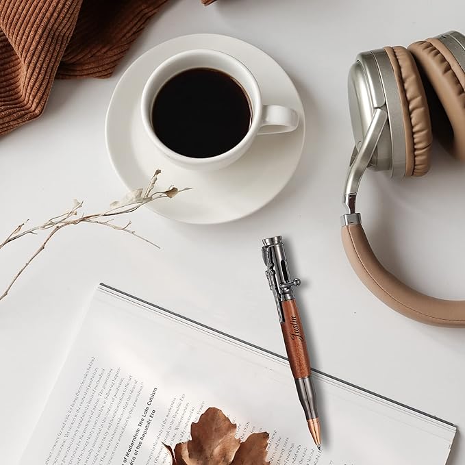 Personalized Bolt Action Pen, Free Engraved Wood Metal Ballpoint Pen with 2 Refills, Customized Pen with Name, Custom Gift for Birthday, Father's Day, Christmas