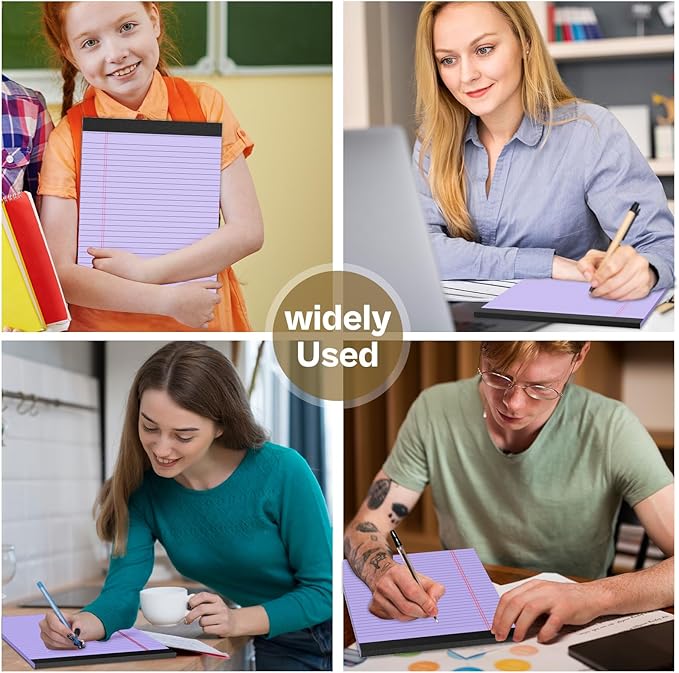 4 Pcs Legal Pads 8.5 x 11 Note Pads Colored Paper Wide Ruled Lined Paper with Micro-Perforated Writing Notebook 30 Sheets per Pad (120 Total Pages) Notepad for To-do List School & Office Supplies