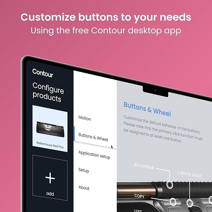 Contour RollerMouse Red Ergonomic Mouse for Shoulder Forearm Wrist Strain Relief for RSI Carpal Tunnel Centered Rollerbar 6 Customizable Buttons 10 Speed Settings Mac/PC Compatible - Wired - Plus