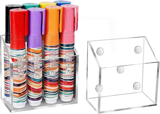 Ameceres Magnetic Pen Holder Classroom Organization Acrylic Marker Holder for Whiteboard Refrigerator Locker Accessories Pencil Dry Erase Marker Basket (1 Compartment * 2)