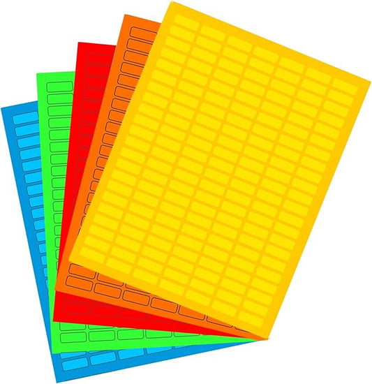 Small Matte Printing Labels for Printer Laser/Inkjet 1 inch x 0.375 inch Neon Sticker Sheets with Template Included - 770 Pack