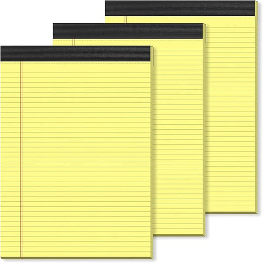 Yellow Legal Pads 8.5×11 Paper Tablets, College Ruled Yellow Writing Pads 3 Pack Note Pads 8.5"x11" 30 Sheets/60 Pages, Sturdy Backing – Lined Notepad Ideal for Students, Office, and Business Use