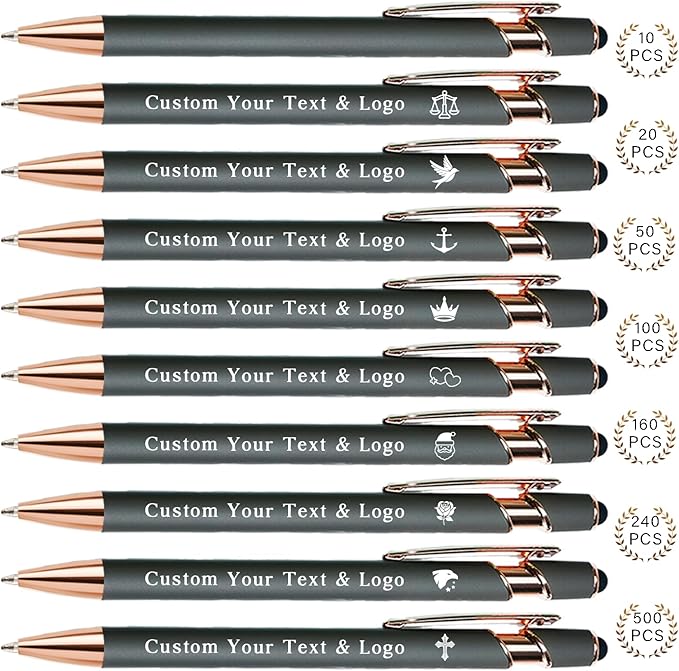 Custom Pens Personalized Bulk with Multiple Colors,Double-Sided Customized Pens with Text,Logo & Stylus,Fine Point Smooth Writing Engraved Mental,Ideal for Business Promotions,Students,Christian