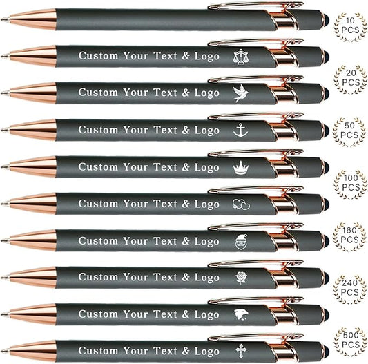 Custom Pens Personalized Bulk with Multiple Colors,Double-Sided Customized Pens with Text,Logo & Stylus,Fine Point Smooth Writing Engraved Mental,Ideal for Business Promotions,Students,Christian