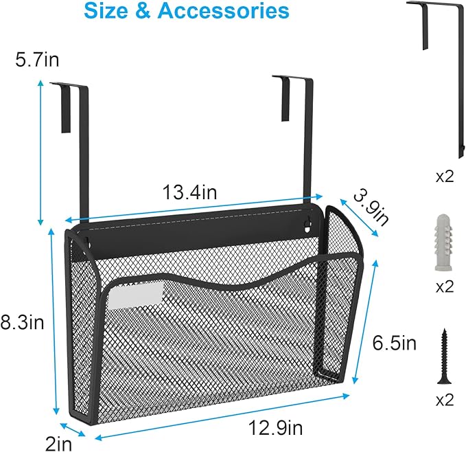 Wall File Organizer, Mesh Hanging File Organizer, Home Office Organization and Storage, 1 Pockets Document Magazine Rack
