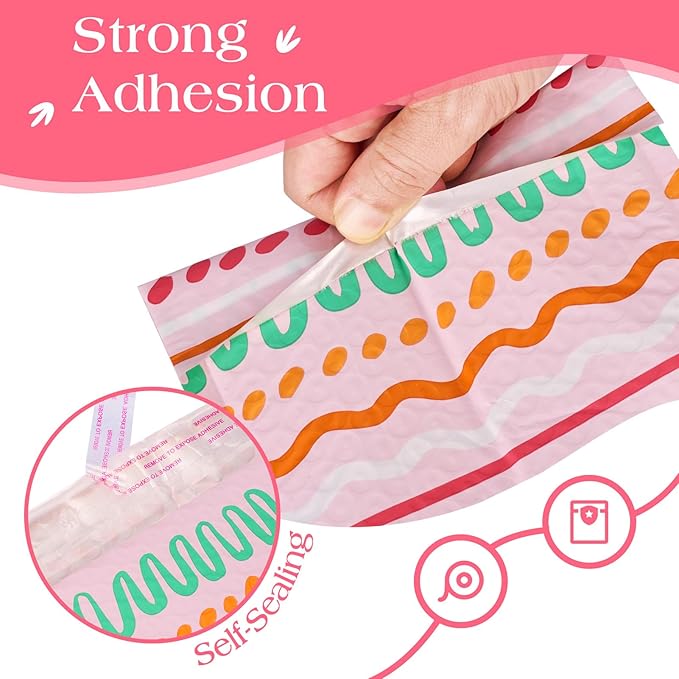 Metronic Bubble Mailers 6x10" 50 Pack Usable Size 6x9,Waterproof Mailing Padded Envelopes for Small Business,Cushioning Bubble Wrap Mailer Bags,Shipping Envelopes for Gift,Small Items Color Ribbon