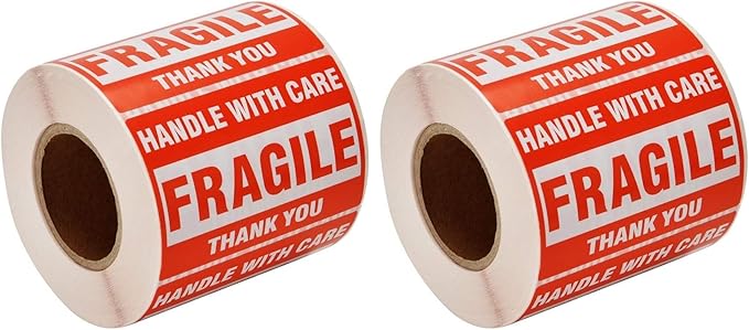 [4 Rolls, 2000 Labels] 2" x 3" Fragile Stickers Handle with Care Warning Packing/Shipping Labels - Permanent Adhesive (Pack of 2)