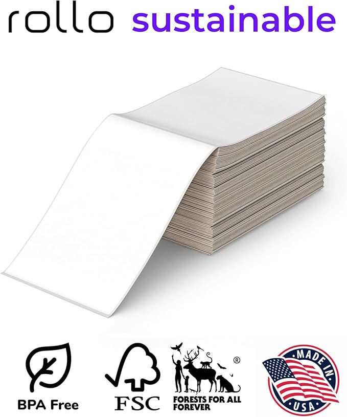 Rollo Direct Thermal Shipping Labels - Pack of 500 4x6 Thermal Labels Fanfold - Perforated and Strong Adhesive (Commercial Grade)